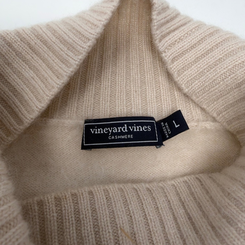 Vineyard Vines Cashmere Sweater Women L Gray Oversized Mock Neck Luxury Knit - Picture 6 of 7